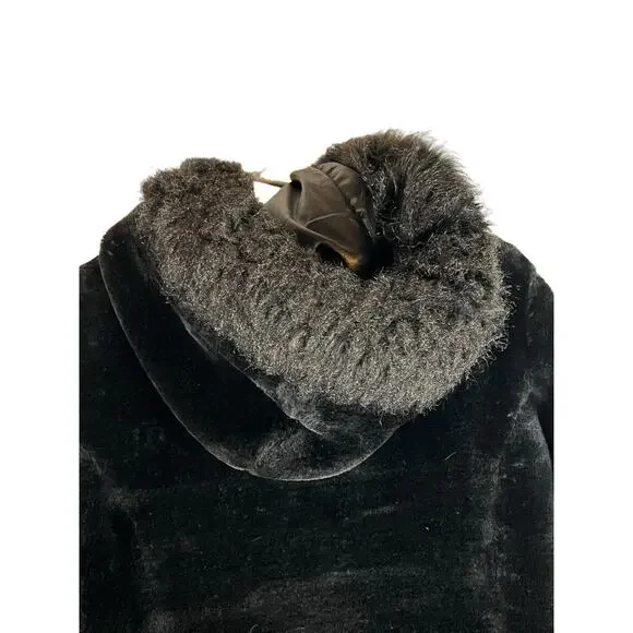 Susan Graver Black Reversible Coat Jacket Faux Fur Satin Hood S Small - Picture 10 of 13